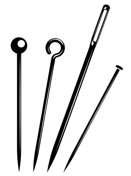 Nadel Und Nadel Nähwerkzeuge Setzen Symbol Vektor — Stockvektor