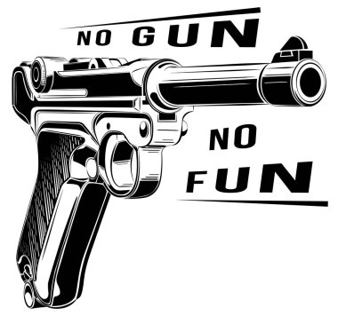 Luger Parabellum P08 retro tabanca vektör. Tabanca amblemi logosu. Hayır hiç eğlenceli silah