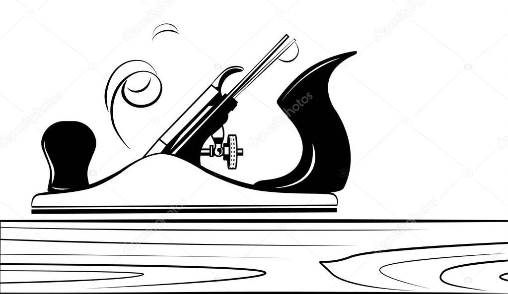 Tool for wood plane, jointer, jack-plane with spiral wood shaving vector illustration