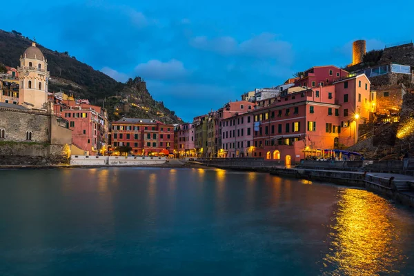 Vernazza Nocy Jeden Kolorowy Wiosek Cinque Terre Włochy — Zdjęcie stockowe