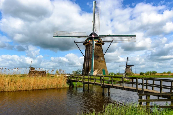 Holenderski Młyny Kinderdijk Holandia Południowa — Zdjęcie stockowe