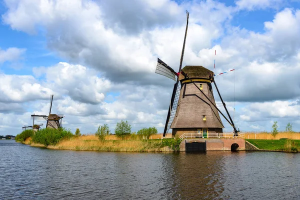 Holenderski Młyny Kinderdijk Holandia Południowa — Zdjęcie stockowe