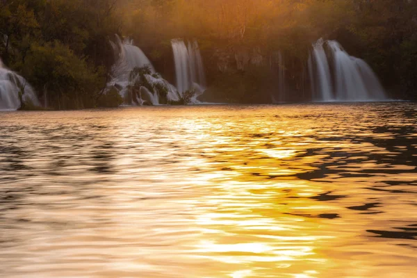 Parque Nacional Dos Lagos Plitvice Pôr Sol Croácia — Fotografia de Stock