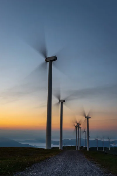 Wind Turbines Farm Dawn Oiz Mountain Basque Country Spain — Stock Photo, Image