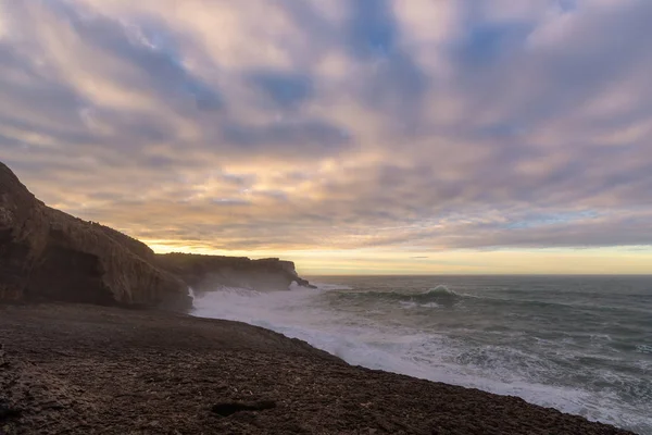 Costa Rocosa Del Cabo Ajo Atardecer Mar Cantábrico Cantabria España —  Fotos de Stock