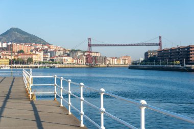 Panorama of Portugalete and Getxo with Hanging Bridge of Bizkaia from La Benedicta pier, Basque Country, Spain clipart