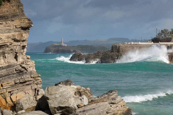 Bahía Santander Con Faro Mouro Fondo Santander España —  Fotos de Stock