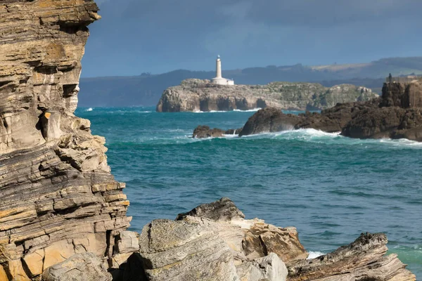 Bahía Santander Con Faro Mouro Fondo Santander España —  Fotos de Stock