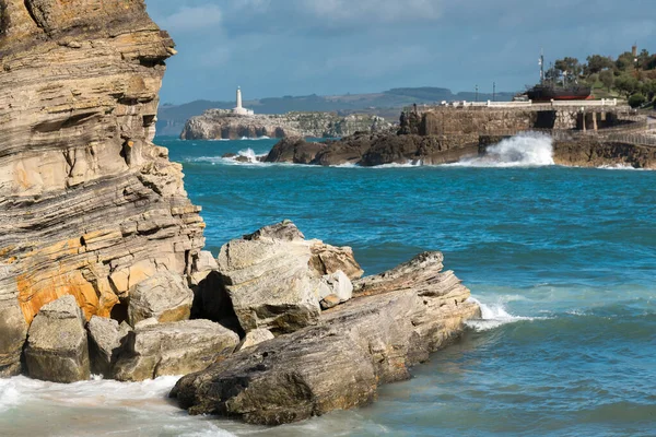 Baai Van Santander Met Mouro Vuurtoren Achtergrond Santander Spanje — Stockfoto