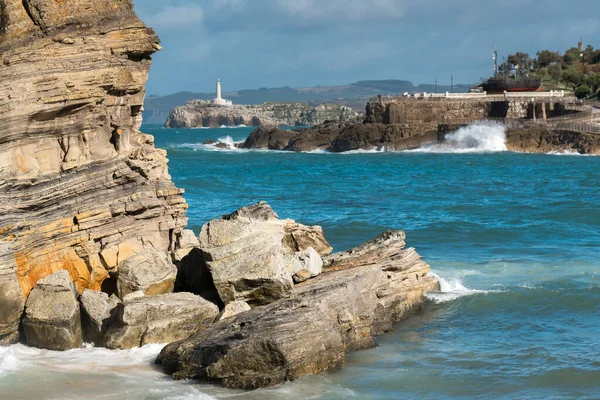 Bahía Santander Con Faro Mouro Fondo Santander España — Foto de Stock