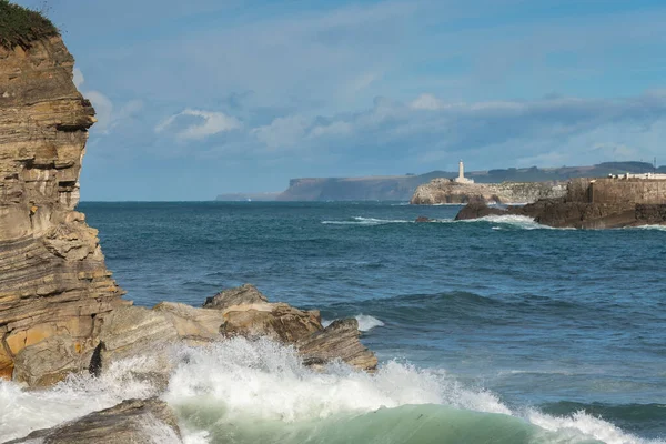 Arka Planda Mouro Deniz Feneri Olan Santander Körfezi Spanya — Stok fotoğraf