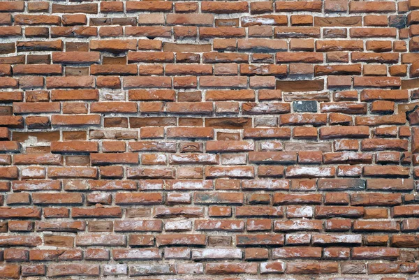 Background Texture Old Wall Red Brick Chipped Covered White Scurf — Stock Photo, Image