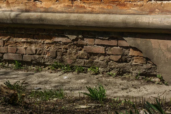 Bodrum Katında Bir Eski Tuğla Düşen Sıva Ile Bina Çöküyor — Stok fotoğraf
