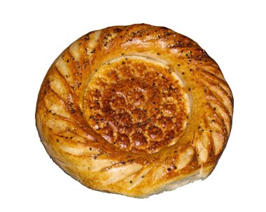 arka plan beyaz arka plan üzerinde izole yuvarlak geleneksel Asya tandır ekmek fırından yeni çıkmış-