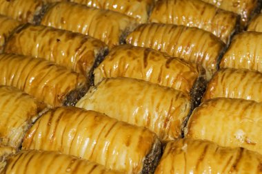 arka plan - oryantal tatlılar, baklava Rulo şeklinde sürekli bir tabaka satır yer almaktadır