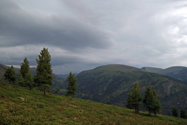 güzel yaz aylarında bulutlu havalarda baykal dağ yamacında görünümünden