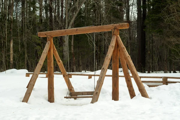 Rough Wooden Swing Logs City Forest Park — Stock Photo, Image