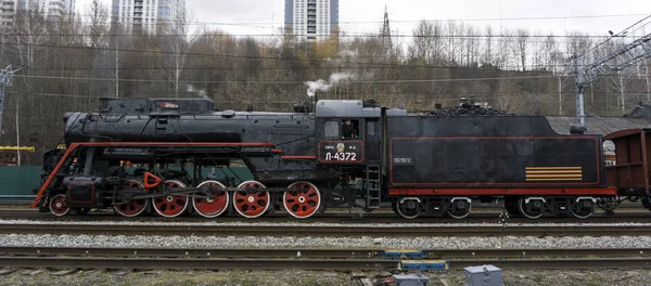 Perm Russia May 2018 Functioning Soviet Class Steam Locomotive Shunting — Stock Photo, Image