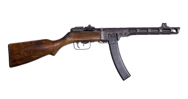 vintage submachine gun with box magazine isolated