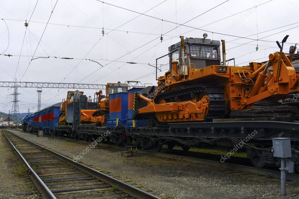 railway crane in the train for accident recovery work