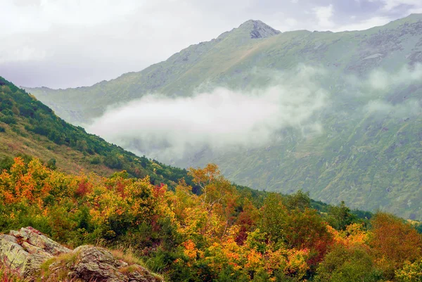 Landschaft Des Kaukasischen Hochlandes Mit Einer Wolke Berghang Und Bunten — Stockfoto