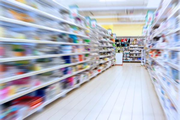 Interior Shelves Household Goods Store Radial Blur — Stock Photo, Image