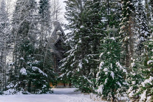 Традиційна Старовинна Старовинна Дерев Яна Церква Зимовому Лісі — стокове фото