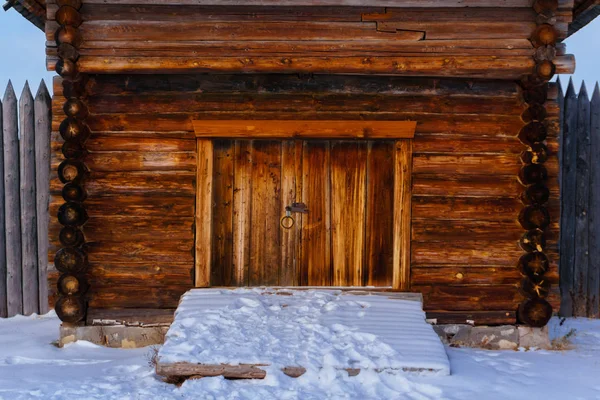 Fragment Old Log Tower Gate — Stock Photo, Image