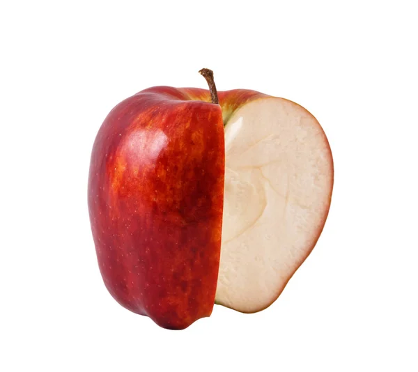 Dojrzałe Czerwone Jabłko Bez Plasterka Wyciąć Bliska Białym Tle Białym — Zdjęcie stockowe
