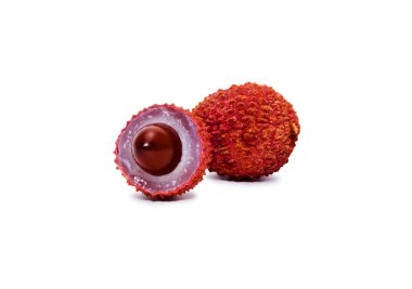 Beyaz arka plan üzerinde izole iki lychee meyve
