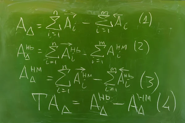 Background Green Chalkboard Hand Written Formulas Algorithm Calculating Dimension Chains — Stock Photo, Image
