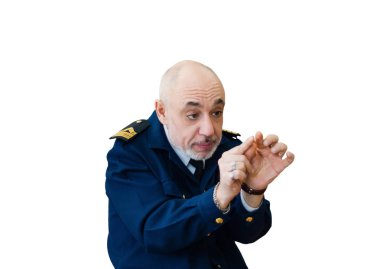 tek tip bir memur Denizi'nde yaşlı adam duygusal olarak çok küçük bir şey anlatıyor; Beyaz arka plan üzerinde izole