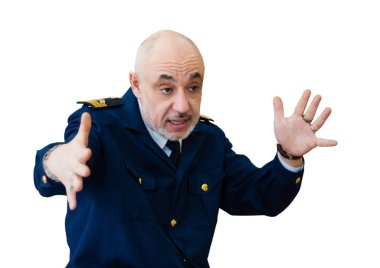 tek tip bir memur Denizi'nde yaşlı adam duygusal olarak bir şey hareketleri büyük bir şey anlatıyor; Beyaz arka plan üzerinde izole