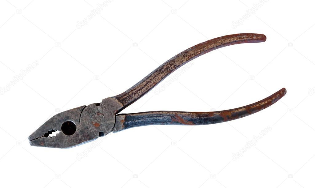 rusty pliers isolated on white background