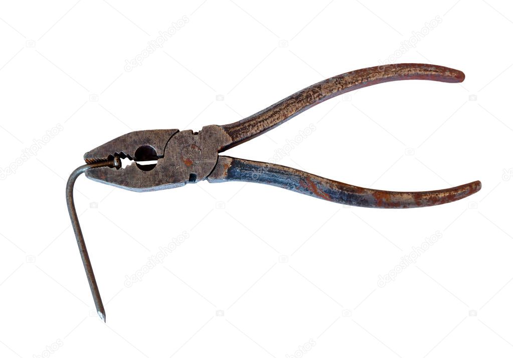 pliers pulled nail isolated on white background