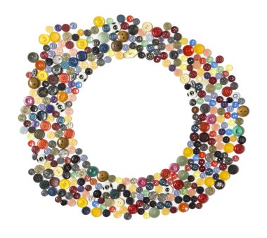 arka plan ile yuvarlak çerçeve - beyaz bir su üzerinde çok renkli düğmeler