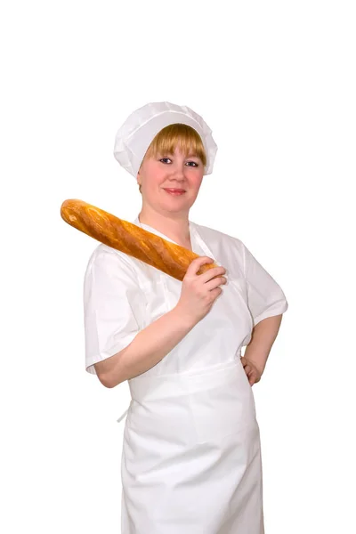 Femme boulanger avec baguette isolé — Photo