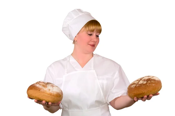 Boulanger femelle avec deux levains isolés — Photo