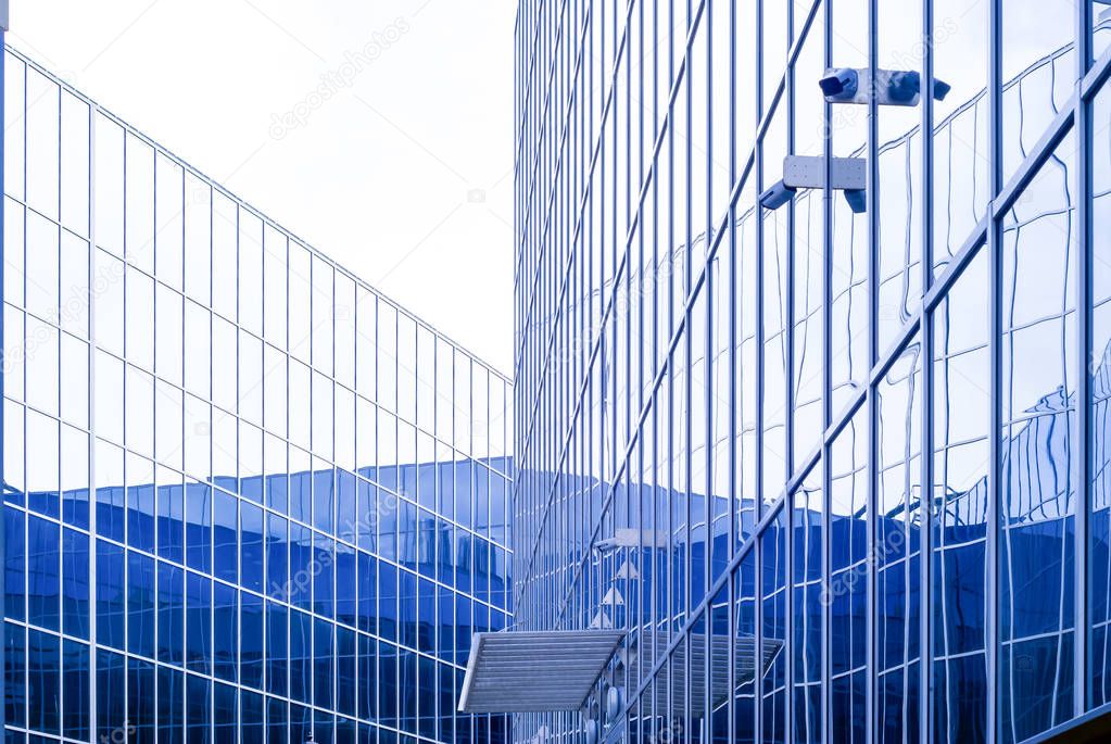 high-tech cityscape, fragment of glass and metal building facad