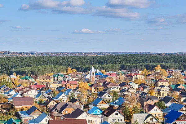 Pueblo Campo Suburbano Entre Los Bosques Vista Superior — Foto de Stock