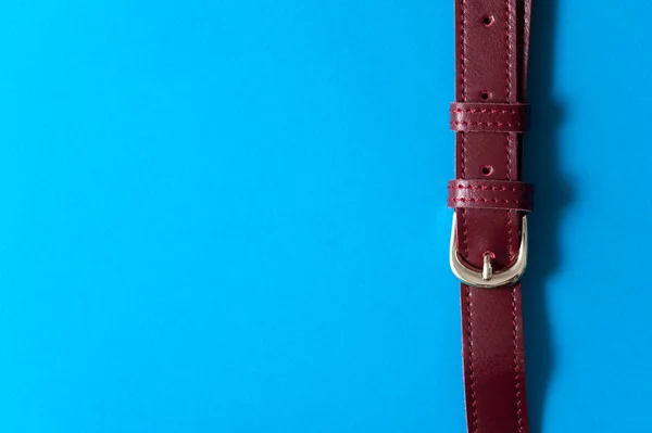 Detail Leather bag on blue background, closeup. — Stock Photo, Image