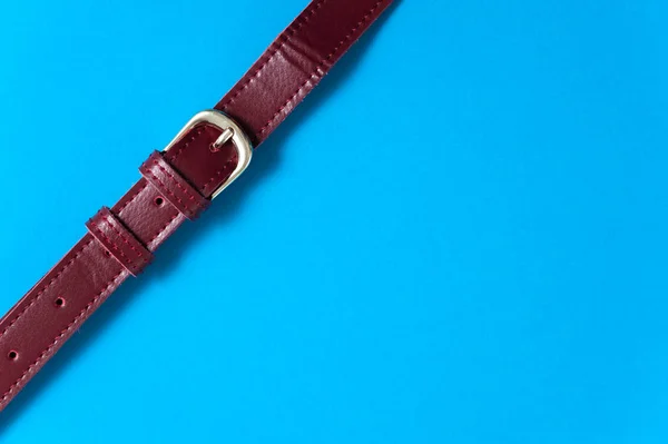 Detail Leather bag on blue background, closeup. — Stock Photo, Image