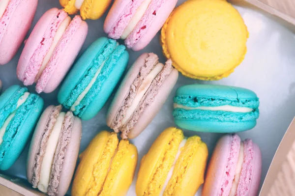 Macaroons pastel francês, vista superior — Fotografia de Stock