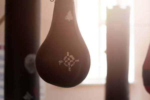 Boxing sand bags hanging at a sports gym