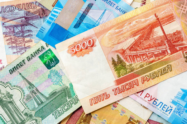 Different russian rubles background.
