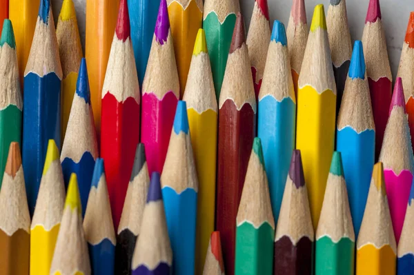 Närbild toppen av färgade slipade blyertspennor — Stockfoto