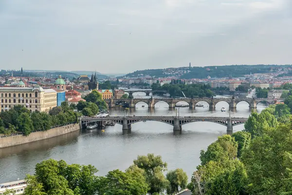 Vue Des Maisons Ville Des Ponts Des Bâtiments Prague — Photo