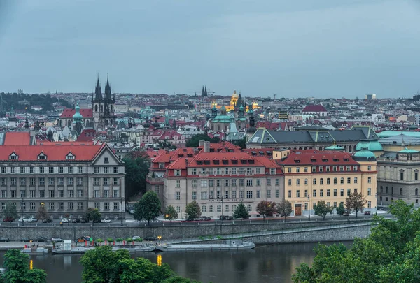 Noční Pohled Městské Domy Brigády Světla Prahy — Stock fotografie