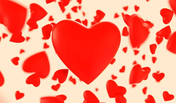 Fliegende Rote Herzen Valentinstag Darstellung — Stockfoto