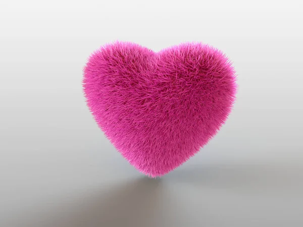 Heart Red Fur Valentine Day Render Illustration Isolated White — Stock Photo, Image